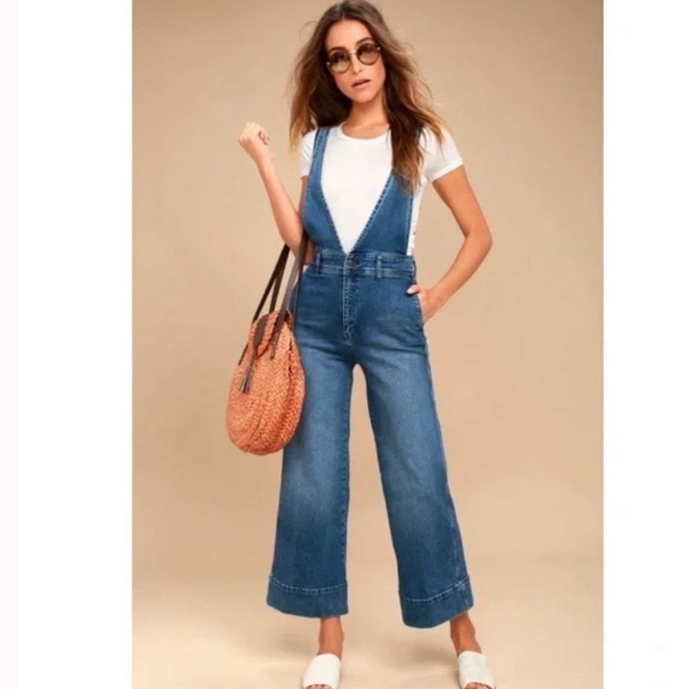 Free People Overalls A Line Wide Leg cropped Denim Overalls high rise 8